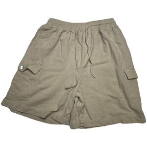 Selene Sport Tan 100% Silk Cargo Shorts Mens Medium Elastic Waist Drawstring Tan